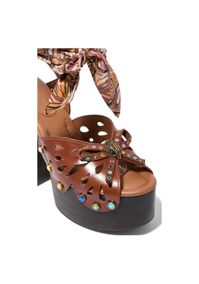 Kurt Geiger Butterfly 140 %100 Deri, Platform Topuklu Kadın Sandalet Koyu Kahverengi