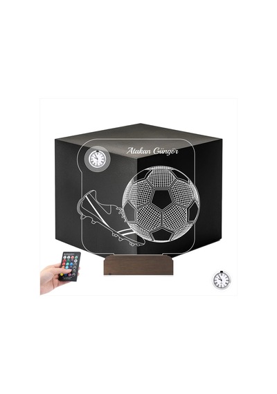 Luvivia Futbol Topu Krampon Futbolcu Hediye Kişiye Özel Metal Saatli 3d Lamba - Masa Gece Lambası Şeffaf