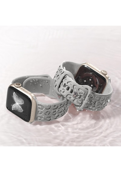 Apple Uyumlu  Watch  Ultra 1 Ve 2 49mm Leopar Desenli Yumuşak Silikon Kordon