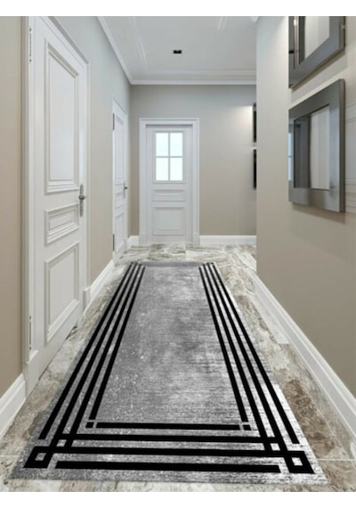 Mariesse Home Modern Desenli Dekoratif Saçaklı Oturma Odası Ve Salon Halısı Gri-siyah
