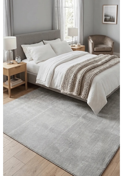 Poly Peluş Halı-gri- Salon-mutfak-antre-oturma Odası-yumuşak-kaymaz Taban-yıkanabilir Modern