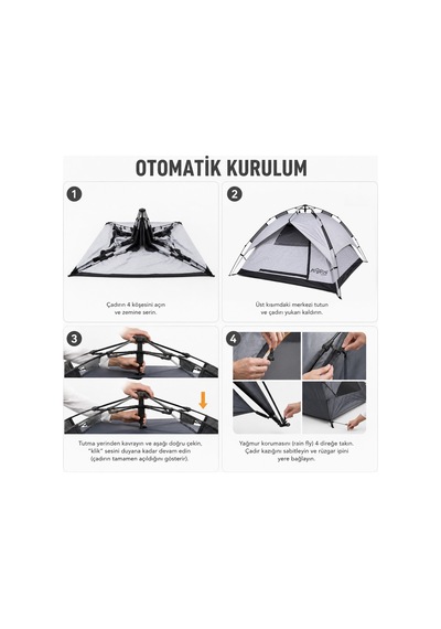 3 Kişilik Otomatik Kurulum Kamp Çadırı - 200x200x130cm - Argeus Infinity Çok Renkli