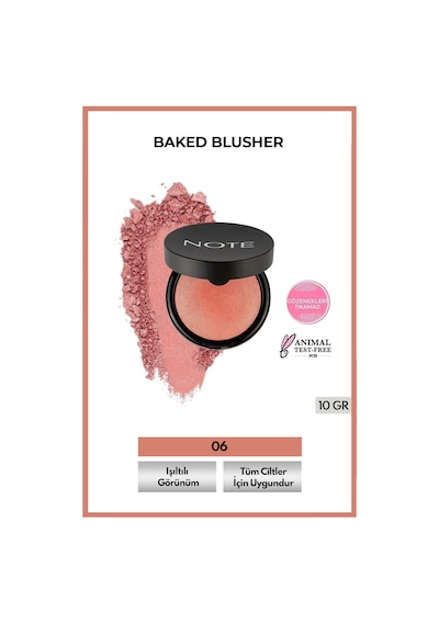 Note Cosmetique Baked Blusher Işıltılı Fırınlanmış Toz Allık - 06 Hot Rose