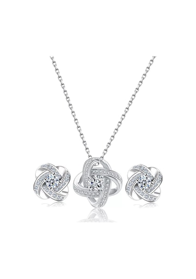 Brezza Lusso Jewelry Gümüş Zirkon Taşlı 4 Kollu Şans Kadın Kolye Küpe Set