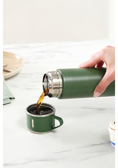 Karaca Thermosteel Nature Bardaklı Çelik Sızdırmaz Termos Haki 500 ml