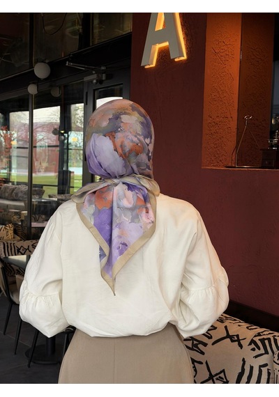 Qalortex Scarf Pamuklu Soft Roza Desen Eşarp-yağ Yeşil Yağ Yeşili