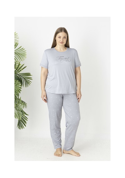 Estiva Kadın Puantiye Alt Desenli Kısa Kollu Soft Battal Pijama Takımı Gri