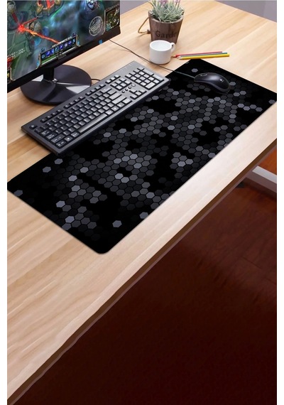 Sonictouch Siyah Gri Petek Desenli Gamer Oyuncu Dikişsiz Sıvı Geçirmez Klavye Mouse Pad 32x70cm Mousepad