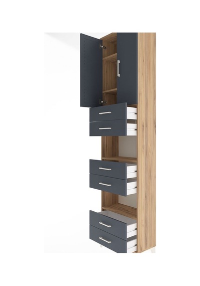 Arges Dolap 5 Raflı 6 Çekmeceli 2 Kapaklı 60x30x243 Çam-antrasit Atlas Çam