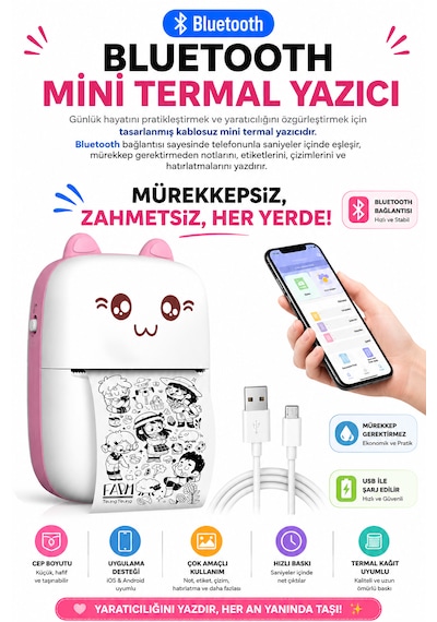 Bluetooth Mini Yazıcı Termal Fotoğraf Yazıcısı