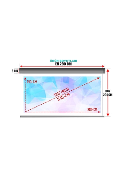 Gölge Stor Motorlu HD 4K 8K Projeksiyon Perdesi 290 x 200 CM
