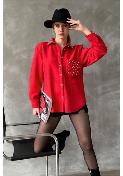 Verymoda Cebi Tasli Gömlek F1617 Kırmızı