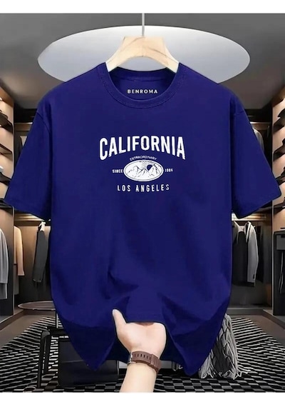 Calıfornıa Los Angeles Baskılı Oversize Tişört Saks Mavisi