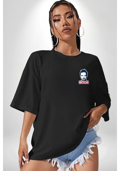Breaking Bad Siyah Oversize Unisex Ön Sol Yan Minimal Baskılı Tişört Koyu Siyah