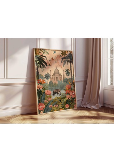 Tac Mahal Duvar Sanatı Baskısı Egzotik Çiçekli Fil Posteri Hint Mimarisi Dekorasyonu Boho Orman Tarzı Çerçevesiz Romantik Seyahat Baskısı