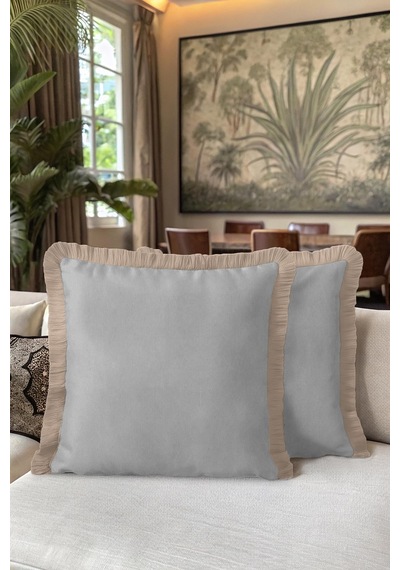 Luxury Elegance Saçaklı Yastık Kılıfı - Sofistike Modern Bej Gri Püsküllü Kırlent Kılıfı Soluk Krem