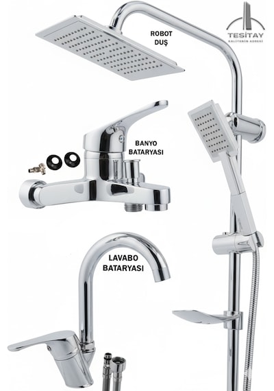 02-44 Lavabo Banyo Bataryası Robot Duş Takımı Musluk Armatür Siyah Beyaz Krom Gold Renkler Krom