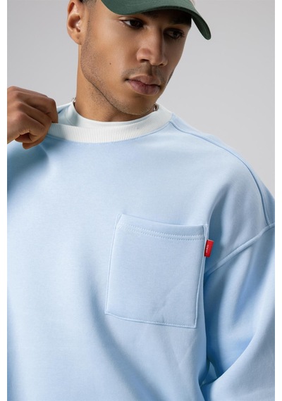 Vamos Bisiklet Yaka Cep Detaylı Oversize Sweatshirt Bebek Mavisi