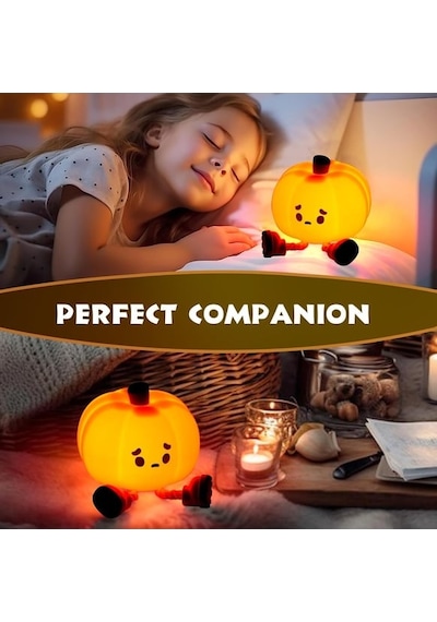 Balkabağı Silikon Gece Lambası Yatak Odası Uyku Lambası Başucu Lambası Beyaz