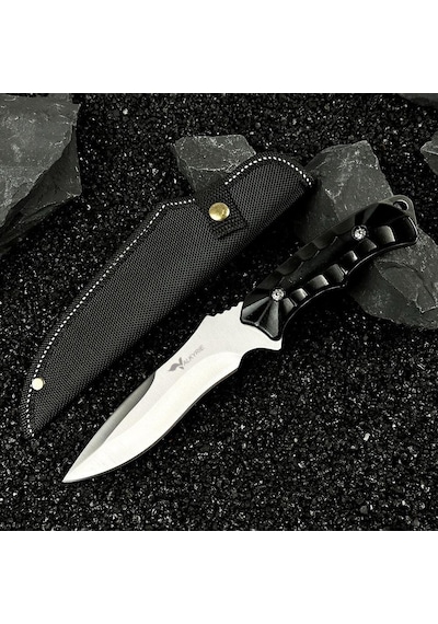 Valkyrie 26 Cm Büyük Boy Çelik Sabit Bıçak Outdoor Kamp Av Bıçağı + Kılıf Ergonomik Paslanmaz Çelik Gümüş Gümüş