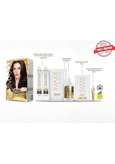 Serisi 24k Altın Parçacıklı Serum İle 1 Kutu 2 X 50 Ml Ve Geliştiriciler Saç Boyası Patlıcan Moru 3.66