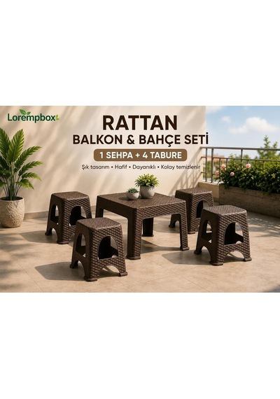 Lorempbox Rattan Balkon & Bahçe Seti 5 Parça 1 Sehpa + 4 Tabure Diğer