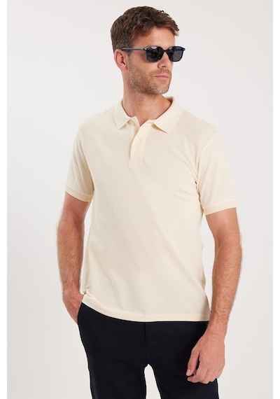 Tudors Erkek Slim Fit Dar Kesim Pamuklu Yumuşak Dokulu Serin Tutan Kumaş Düz Pike Polo Yaka Tişört-34952 Sarı