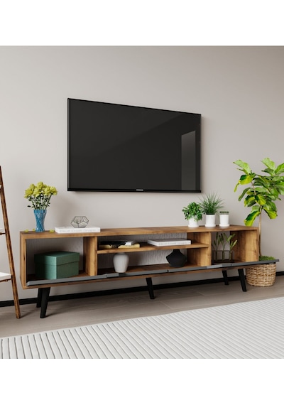 Roma Ahşap Ayaklı Tv Ünitesi Tv Sehpası Ceviz-antrasit Roma Ahşap Ayaklı Tv Ünitesi Tv Sehpası Ceviz-antrasit