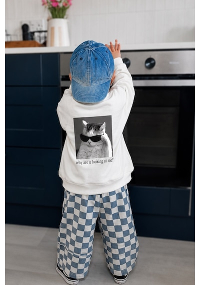 Monila Unisex Çocuk 3 İplik Kumaş Pamuklu Sırt Baskılı Sweatshirt Ekru