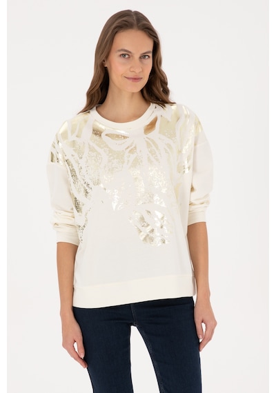 U.S. Polo Assn. Kadın Krem Jakarlı Bisiklet Yaka Sweatshirt 50312188-VR256