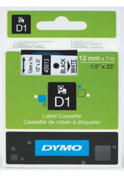 Dymo D1 Yedek Şerit 12Mmx7M Beyaz/Siyah 45013