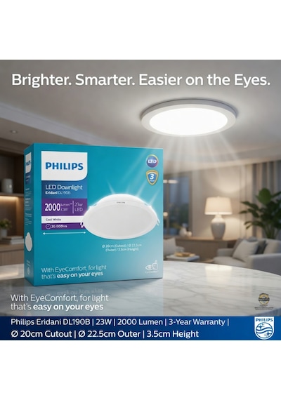 Philips 23w Led 2000lumen 4000k Cool White Delik Çapı 20cm Dış Çapı 22.5 Cm Yükseklik 4cm