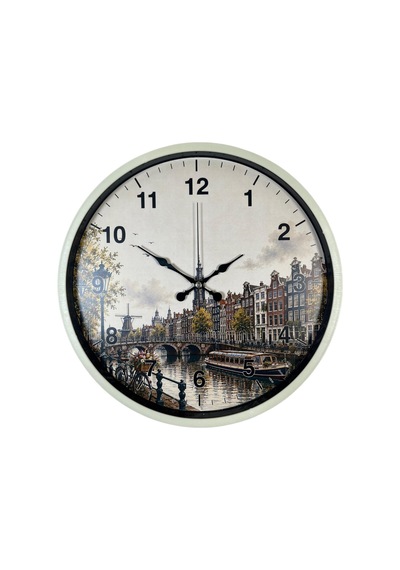 Almira Duvar Saati Amsterdam Manzarası 36 X 36 Cm Krem Duvar Saati