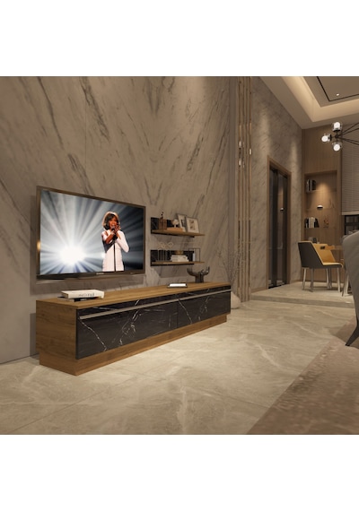 Decoraktiv Eko 4b Mdf Std Tv Ünitesi Tv Sehpası Pera - Siyah Mermer