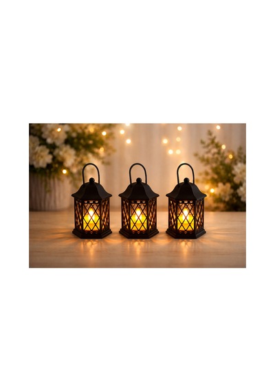 Led Mumlu Dekoratif Fener 3 Lü Set 8 Cm