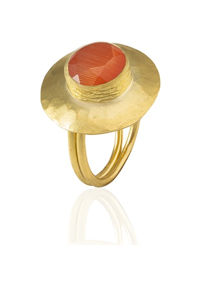 Kadir Jewellery 22 Ayar Altın Kaplama Zirkon Taşlı Kadın Vintage Yüzük Kırmızı