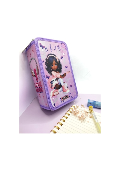 Xl Jumbo Model Gitarlı Kız Müzik Kalem Kutusu Organizer Kalemkutu 3 Bölmeli Kalemlik Mor Mor