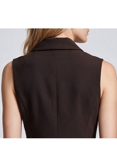 Ekol Kadın Kuşaklı Çentikli Yaka Kolsuz Blazer Yelek Kahve