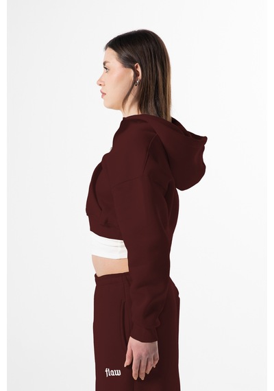 Flaw Nakışlı Zip Crop-28839 Bordo