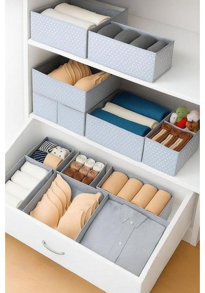 Serstil 6'lı Çekmece Içi Düzenleyici Organizer Set - Çok Amaçlı Dolap Içi Kutu Seti - Gri Benekli