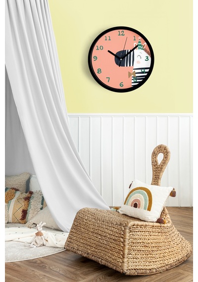 Süslü Zebra Çocuk Odası Duvar Saati - 25cm - Önü Camlı Siyah Kasa - Sessiz Mekanizma-jh1020 Siyah