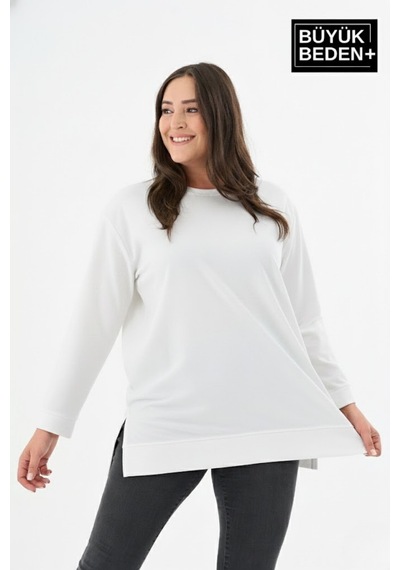 Süperlife Kadın Tunik Büyük Beden İnce Sweatshırt Spr26btk990 Ecru