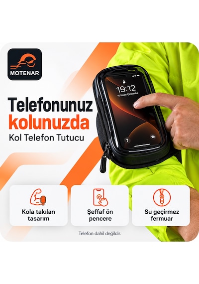Motenar Kola Takılan Telefon Tutucu 6,7 İnç Siyah Kol Telefon Tutucu