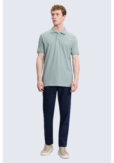 Hatemoğlu Yeşil Regular Fit Polo Yaka 100% Pamuk Tişört Yeşil - Ekru