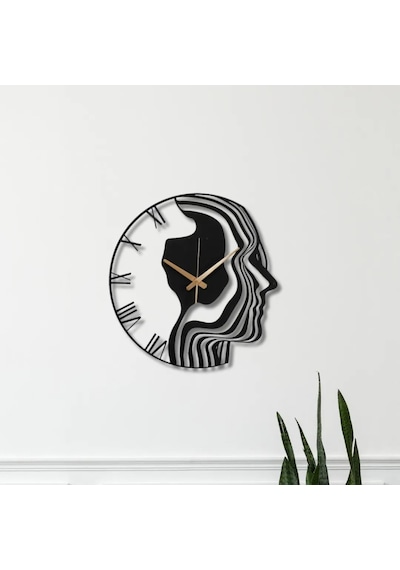 Metal Duvar Saati Porte Sanat Görünümlü Dekoratif Saat Siyah-46 X 46
