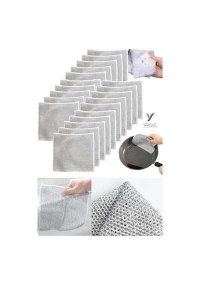 Yayke Çok Amaçlı Tel Bez Mikrofiber Inox Bez Telli Bulaşık Bezi 5'li 20 x 20 CM