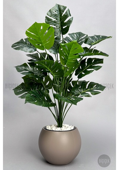 Biçiçek Yapay Monstera Deve Tabani Bi̇tki̇si̇ 65 Cm Mocha Küre Saksıda