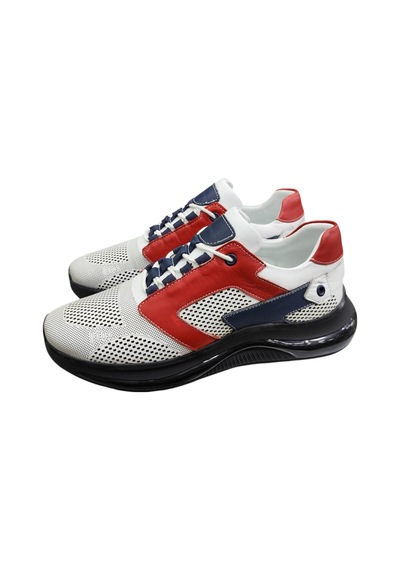 King Shoes Hakiki Deri Kalın Taban Erkek Sneaker Beyaz - Kırmızı