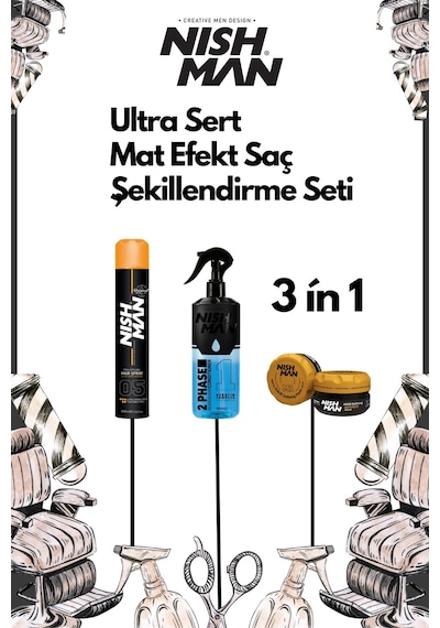 Ultra Sert Tutuş Ultra Mat Efekt Saç Şekillendirici Set 3 In 1/05 Saç Sprey ,m1 Wax Ve Fön Suyu