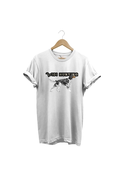 Widi Hunting Avcılık English Setter Av Köpeği Baskılı %100 Pamuk Regular Fit T-shirt Beyaz
